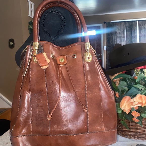 Valentina Bags Vintage Valentina Dark Brown Drawstring Bucket Bag